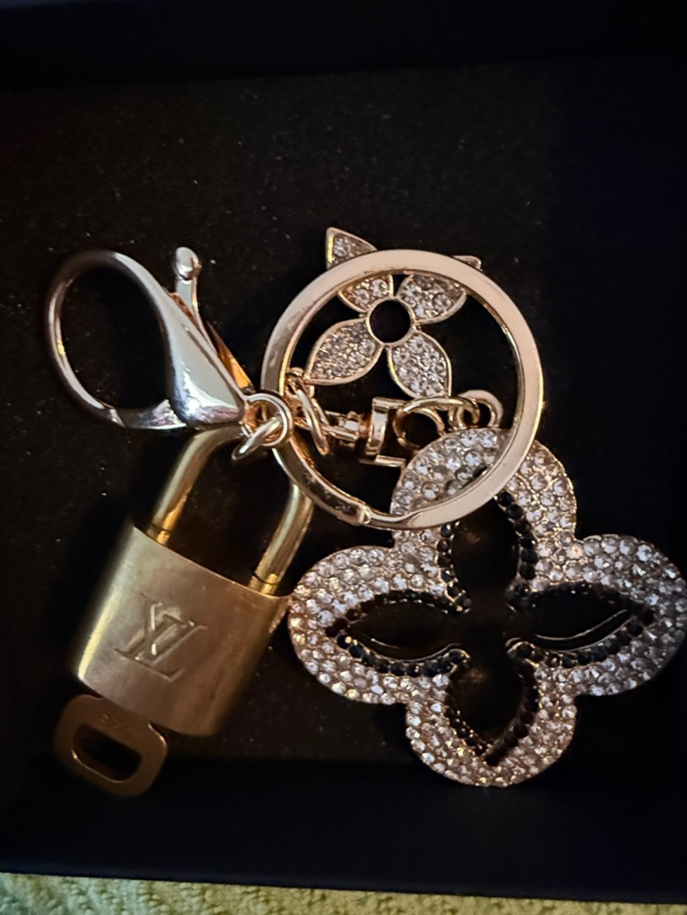 Louis Vuitton Gold-Tone lock and key # 329 and Crystal bag charm unbranded